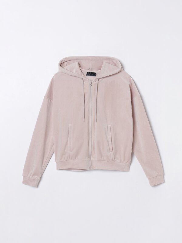 Velvet zip-up hoodie