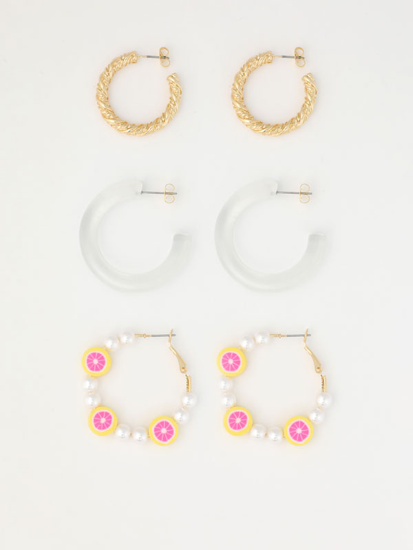 Pack of 3 pairs of hoop earrings