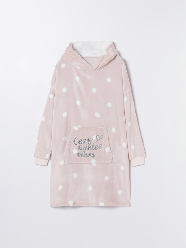 Poncho-style dressing gown with polka dots