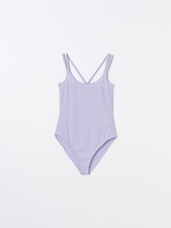 Ribbed bodysuit with criss-cross straps