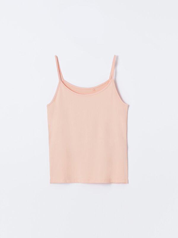 Stretch top with thin straps.