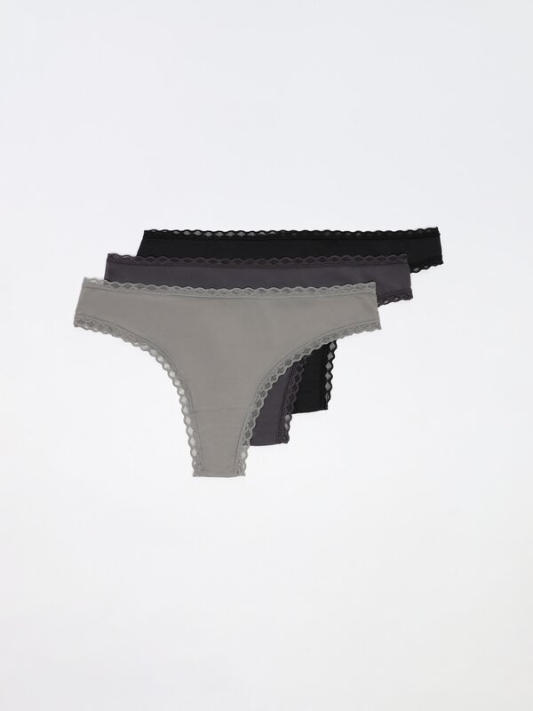 Pack of 3 Brazilian briefs with lace trim