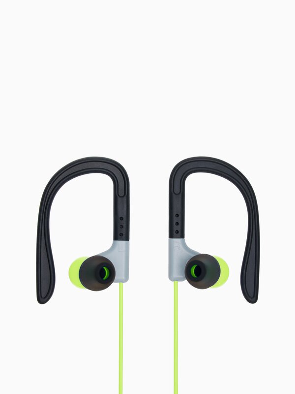 Sports earphones with microphone and sound reproduction controller