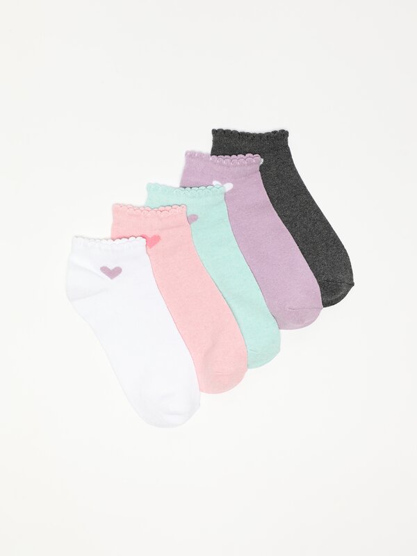 Pack of 5 pairs of scalloped edge ankle socks