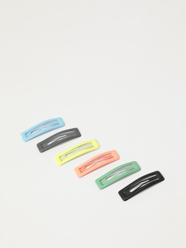 Pack of 6 square rubberised hair clips