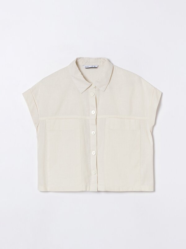 Cropped linen-effect shirt