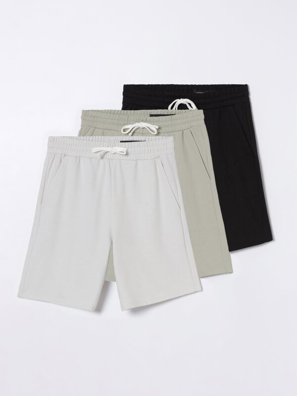 Pack of 3 pairs of basic plush Bermuda shorts
