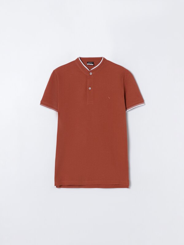 Embroidered polo shirt with a stand-up collar