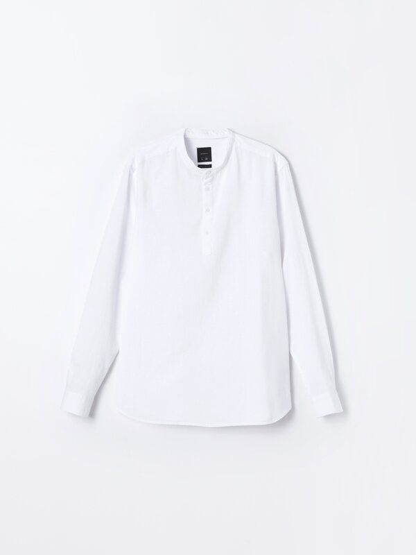 Cotton/linen shirt with henley collar