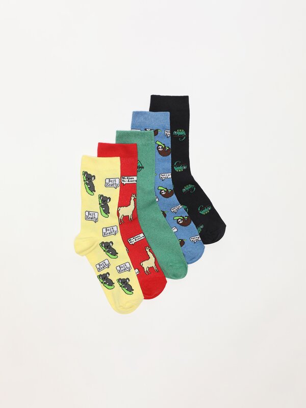 Pack of 5 pairs of long printed socks