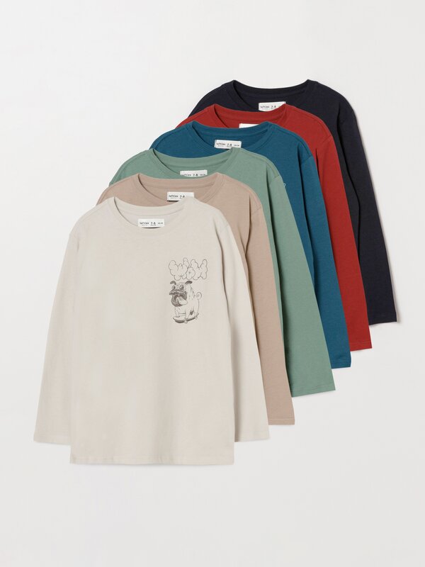 Pack of 6 printed long sleeve T-shirts