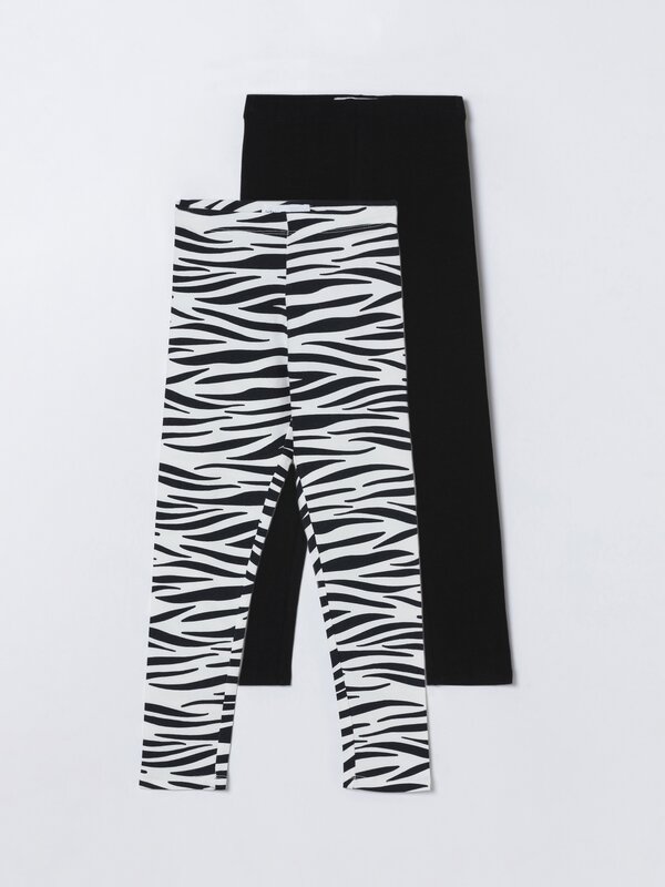 2-Pack of long basic plain and printed leggings