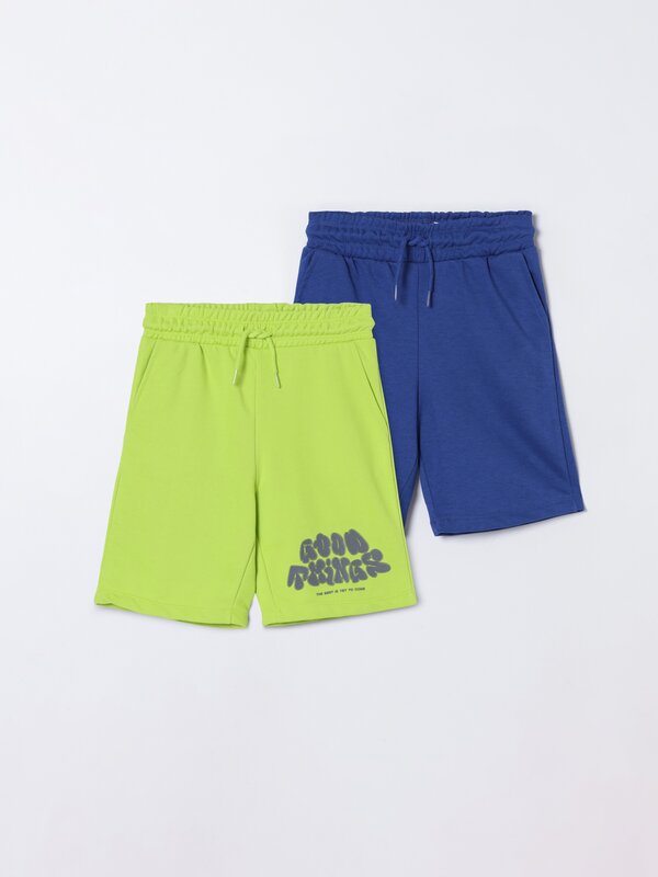 Pack of 2 contrast fleece Bermuda shorts