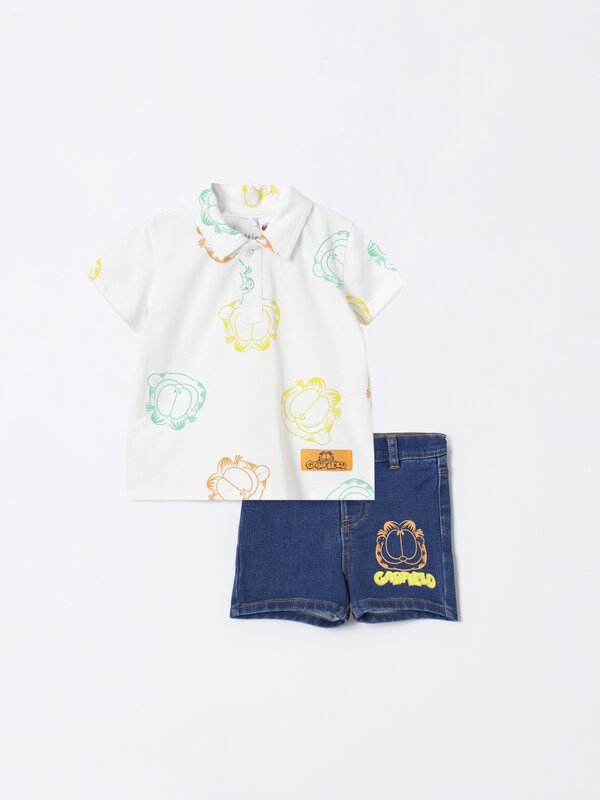 Garfield ©Nickelodeon print polo shirt and Bermuda shorts set