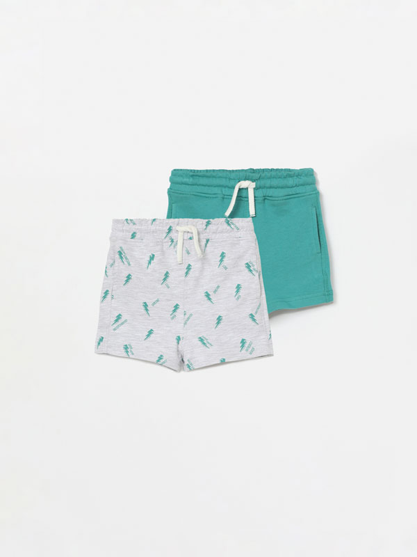 2-pack of plain and printed plush shorts