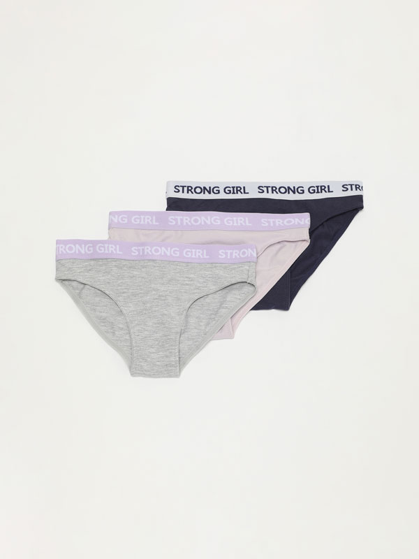 3-pack of sporty briefs with slogan detail