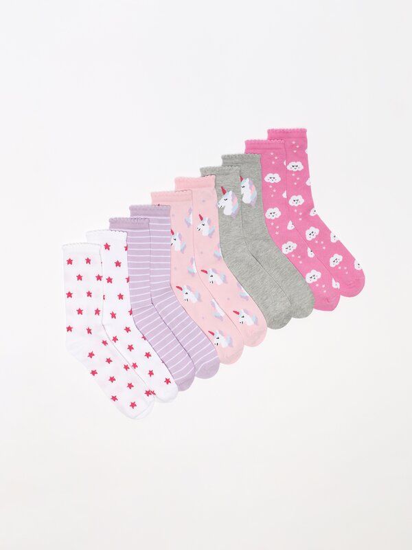 Pack of 5 pairs of long printed socks.
