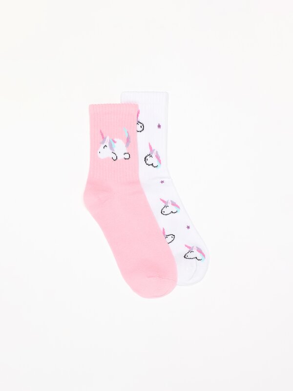 Pack of 2 pairs of unicorn print socks