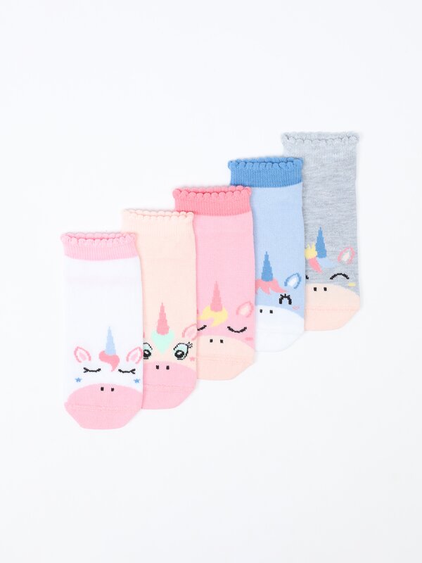 Pack de 5 pares de calcetíns con estampado de unicornios