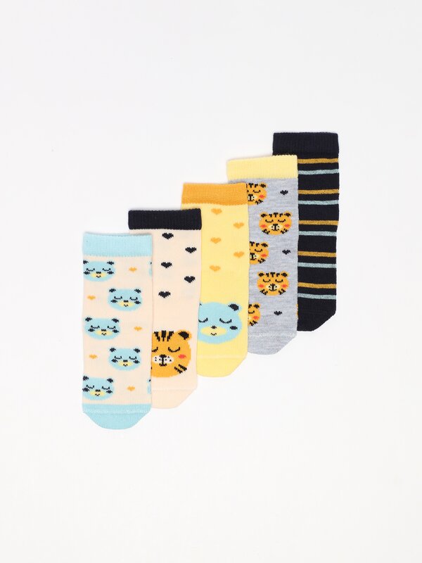 Pack de 5 pares de calcetines estampados animales
