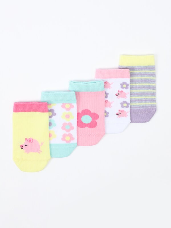 Pack de 5 pares de calcetíns estampados flores