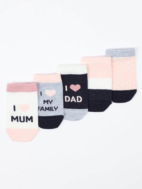 Pack of 5 pairs of family print socks