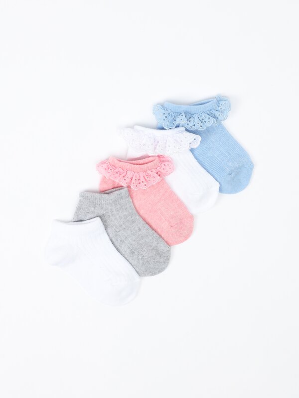 Pack of 5 pairs of socks with lace trim