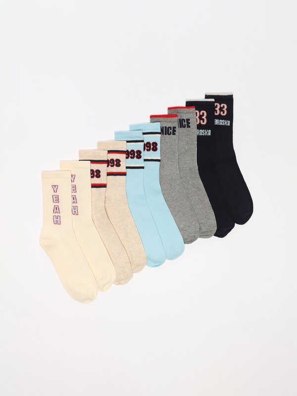 Pack of 5 pairs of printed ribbed socks