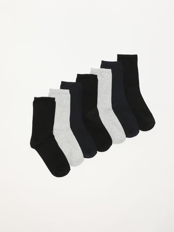 Pack 7 pares de calcetíns longos de cores básicas