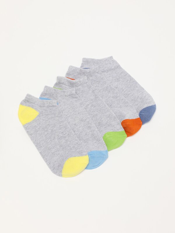 Pack of 5 pairs of short coloured socks
