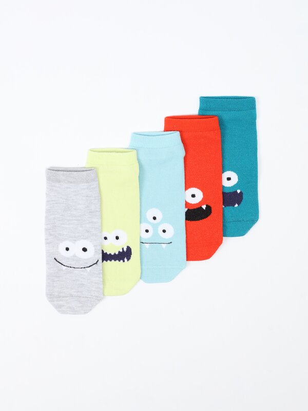 Pack de 5 pares de calcetíns con estampados de monstros