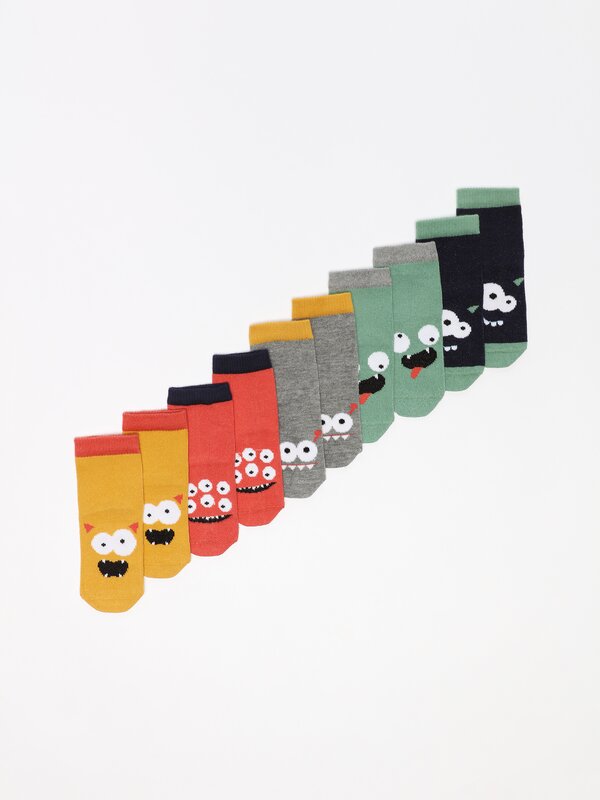 Pack of 5 pairs of monster print socks