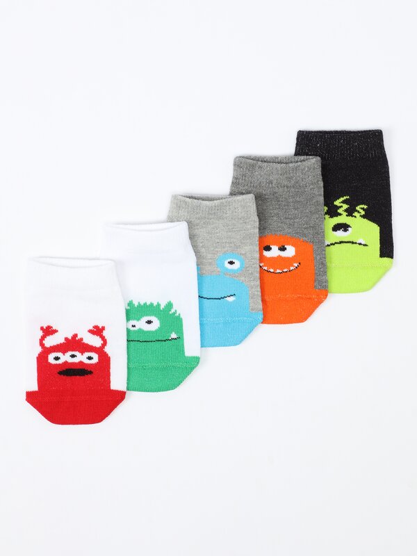 Pack of 5 pairs of monster print socks