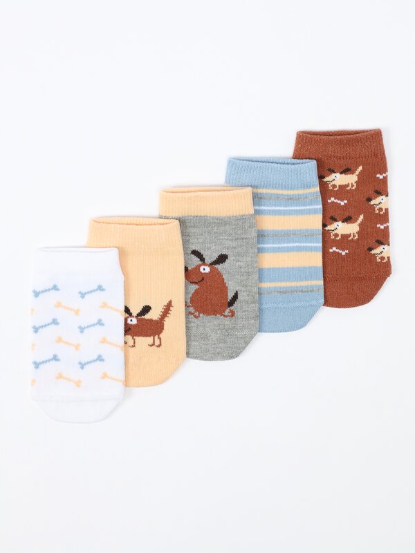 Pack de 5 pares de calcetines estampados perritos