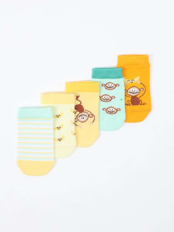 Pack of 5 pairs of monkey print socks
