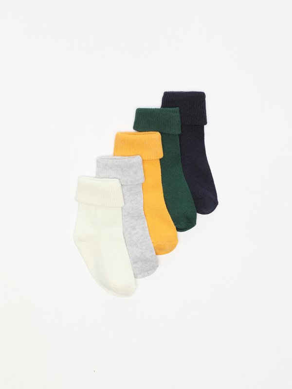 PACK OF 5 PAIRS OF LONG SOCKS WITH RIBBED FOLD-DOWN CUFFS