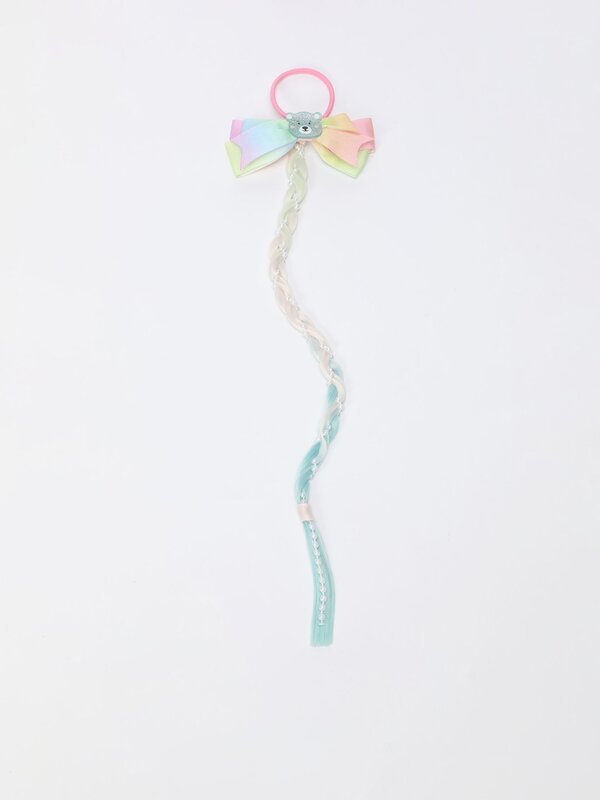 Multicoloured braided elastic hair tie with bow