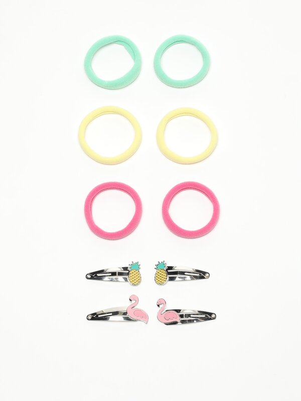 Hair tie and clip set
