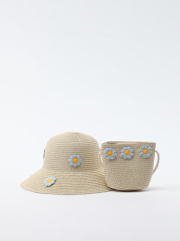 Daisy raffia hat and bag set