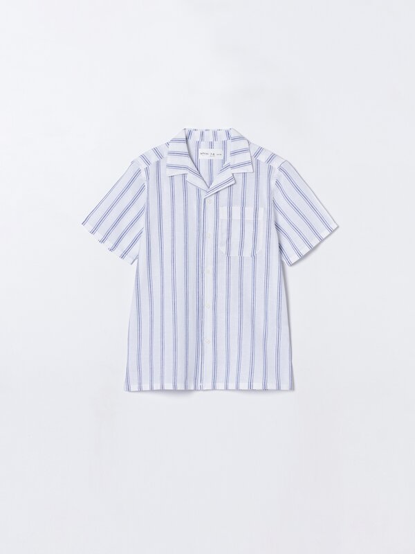Camisa de manga curta algodón-liño