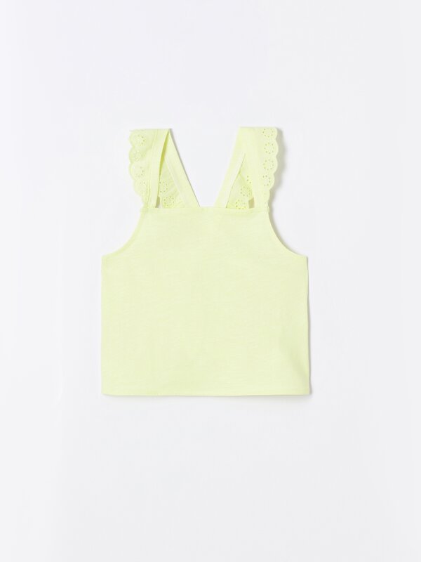 Strappy crossover top with Swiss embroidery