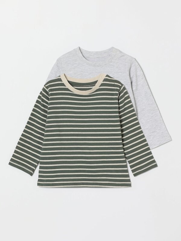 Pack of 2 plain and printed long sleeve T-shirts