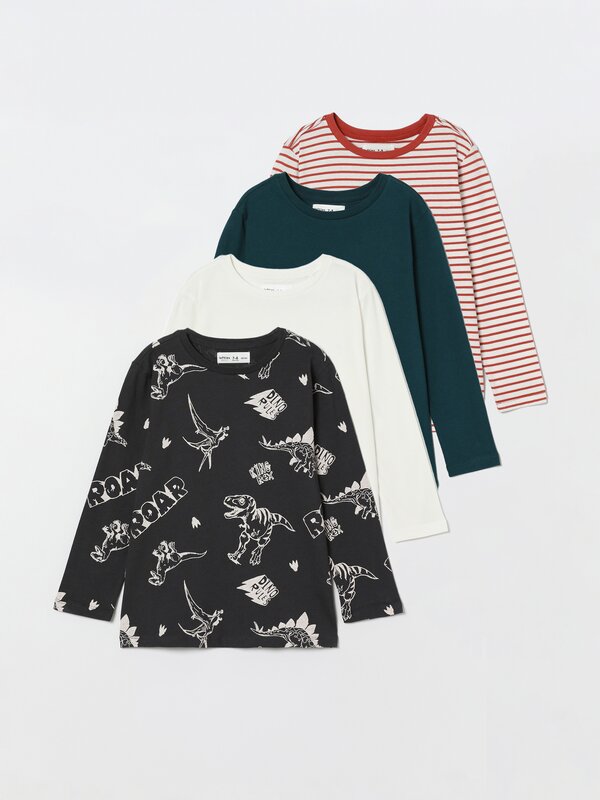 Pack of 4 plain and printed long sleeve T-shirts