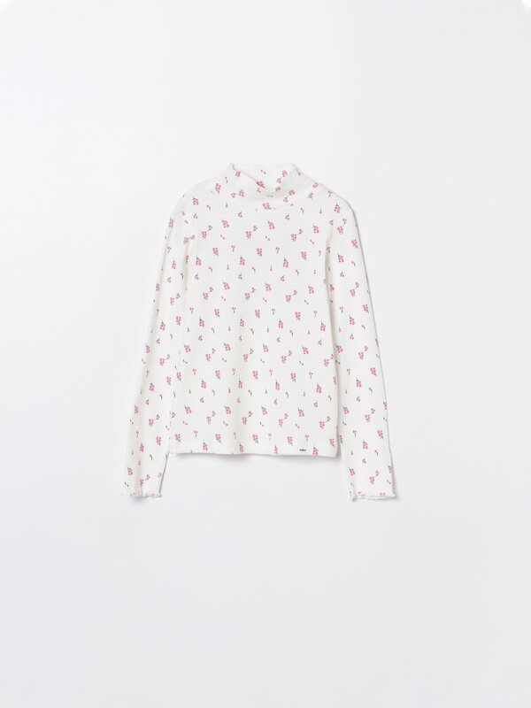 Roll neck print T-shirt