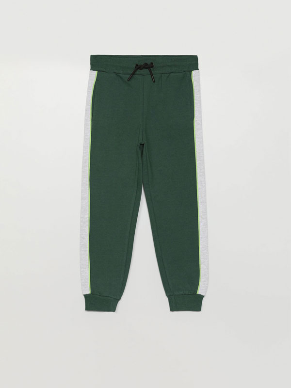 Basic plush tracksuit bottoms with side stripes