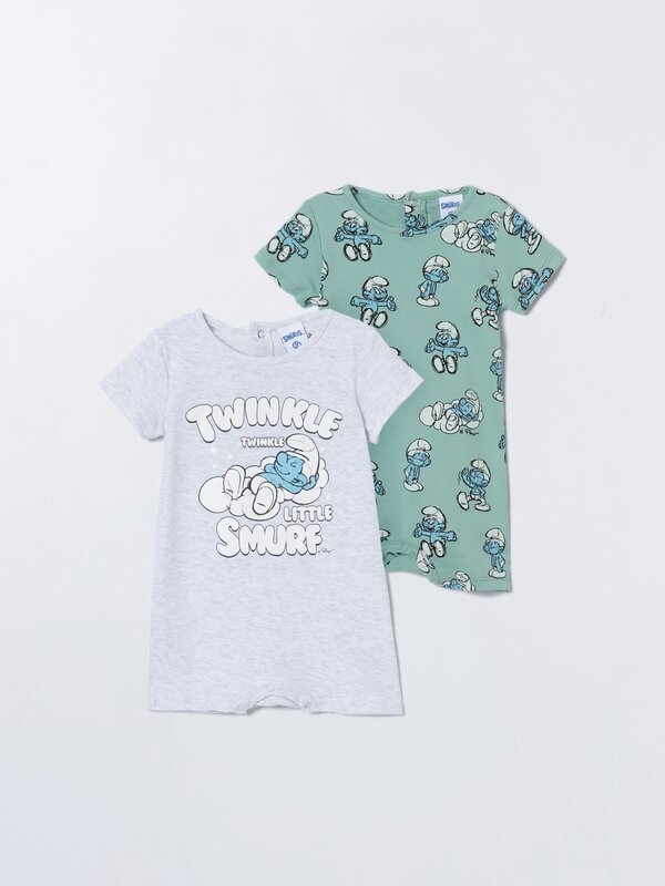 Pack of 2 The Smurfs IMPS print pyjama sleepsuits
