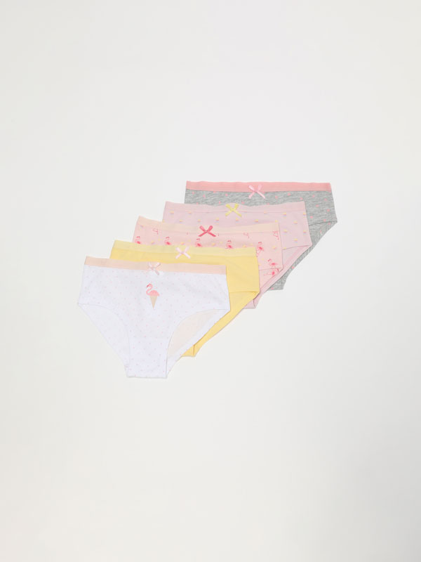 Pack of 5 pairs of hipster briefs with a flamingo print