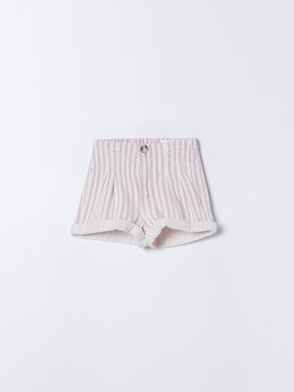 Darted denim shorts