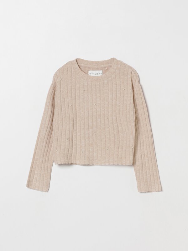 Cropped ribbed knit sweater