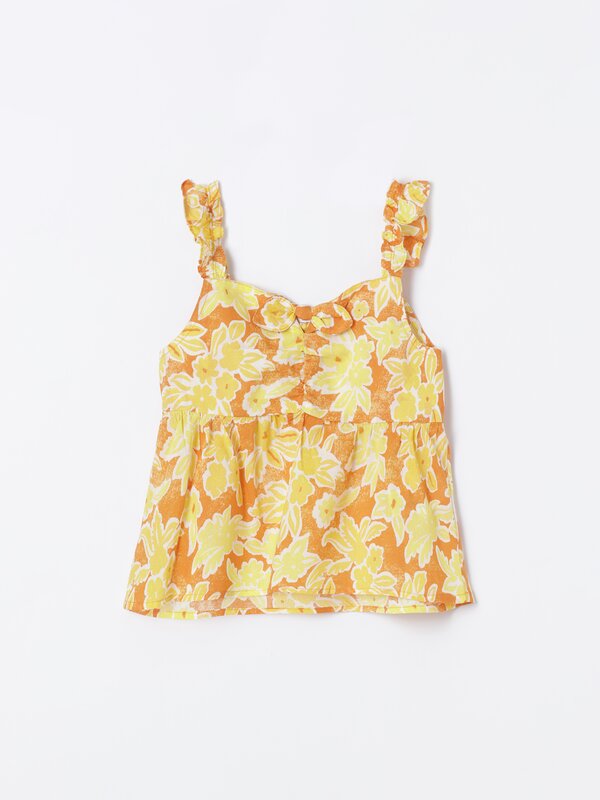 Printed strappy top with ruffles